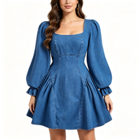 Robe Courte en Jean Volantée pour Femme, Style Y2K Sexy, Manches Longues, Ceinture et Boutons, Décontractée, Lavée, Tendance Simple pour l'Été