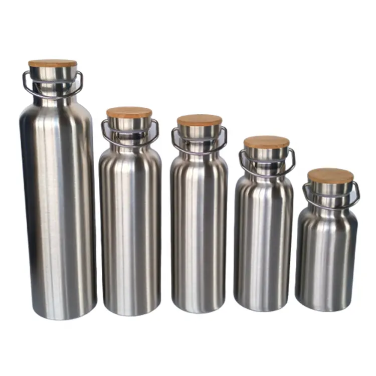 Bottiglie di acqua Drinkware Tipo e Materiale Metallico In Acciaio Inox Coibentato Bottiglia banca di Non-Perdita di Bambù Coperchio BPA-free