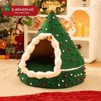 Nid de chat de Noël, chaud en hiver, toutes saisons, universel, amovible, lavable, en velours épais, rembourré en coton PP, pour arbre de Noël