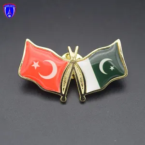 Tùy Chỉnh Pakistan Thổ Nhĩ Kỳ Quốc Cross Flag Lapel Pin Mạ Vàng Epoxy Men Pin Phù Hiệu