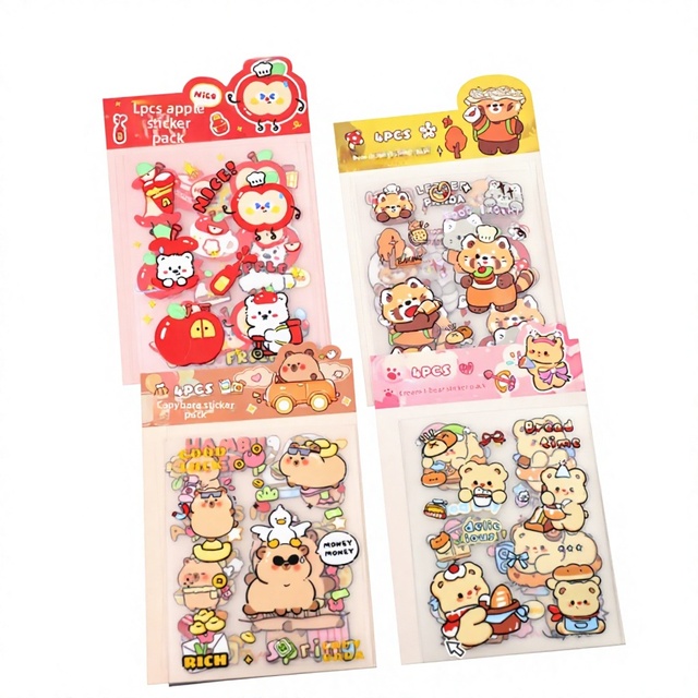 Cartoon Embossed 3D Stickers for Phone Cases Water Bottles & Journaling-DIY Decorative PET Material Cute Style
