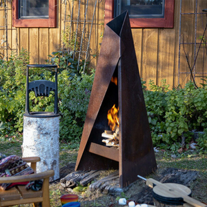 Brasero extérieur minimaliste en Corten, pour terrasse de villa et chauffage de cour, conception de combustion efficace sans fumée à flux d'air contrôlé - Product Image 2