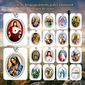 GIVELUCK 기독교 신성한 마음 예수 여성의 종교 펜던트 목걸이 타원형 봉헌 메달 빛나는 프레임 스테인레스 스틸 - Product Image 5