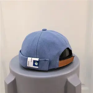 Hoge Kwaliteit Custom Design Uw Eigen Logo 6 Panel Geweven Label Jean Brimless Hoed Baseball Caps