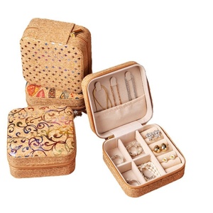 Chinese Retro High-End Square Cork Zipper Closure <b>Floral</b> Pattern Portable Jewelry <b>Box</b> for Earrings Rings Necklace Storage Stock - Product Image 4