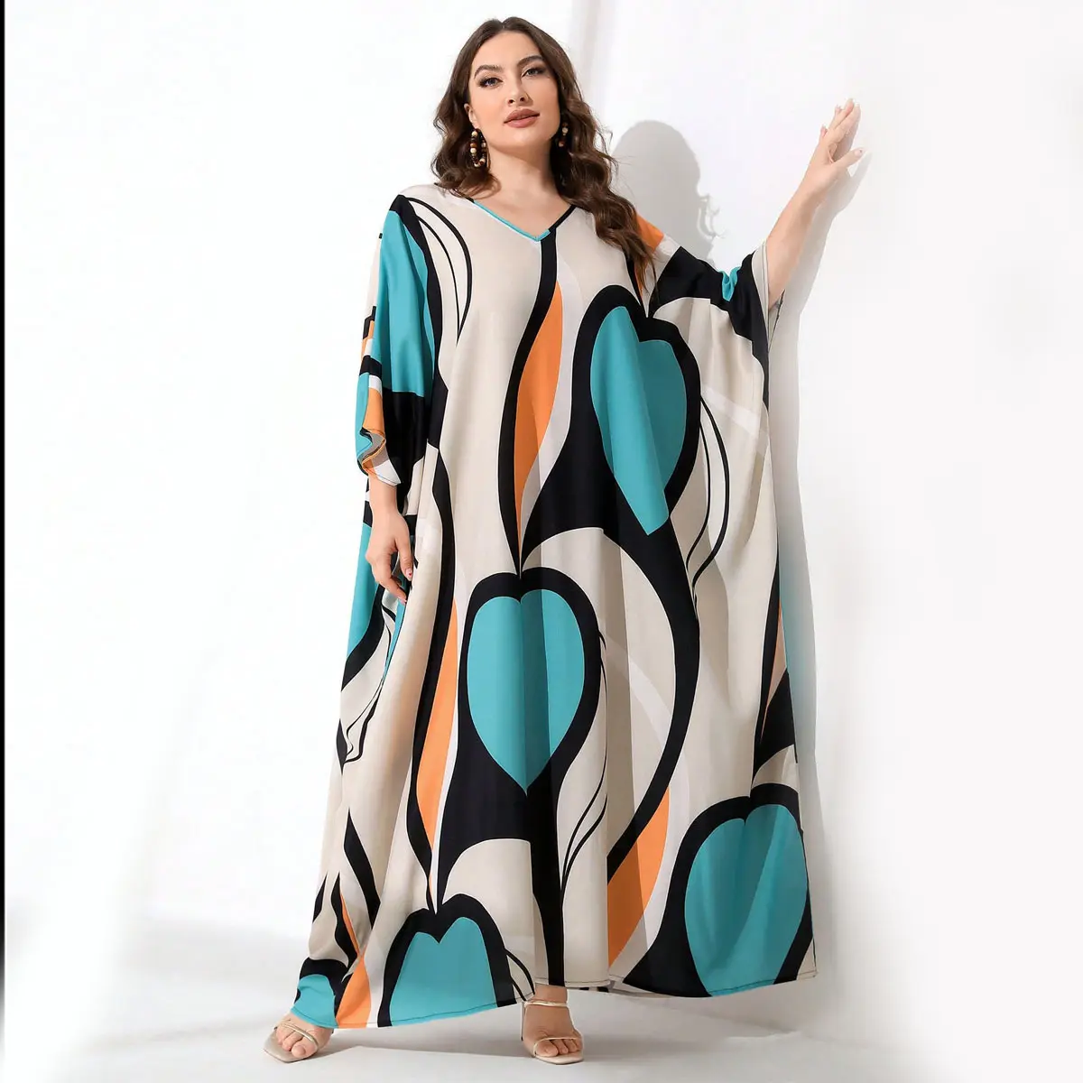 Benutzer definierte Plus Size Arabische Frauen Digitaldruck Muslim Loose Long Abaya Muslim Kleid Frauen Kaftan Dubai