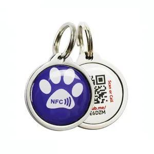 Porte-clés QR Code imprimable et étiquette pour animaux de compagnie NFC époxy RFID programmable URL