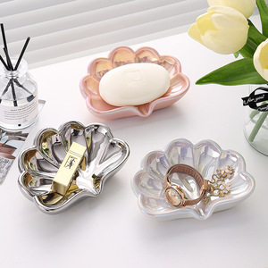 Plateau organisateur de savon en porcelaine en forme de coquille personnalisé et créatif OEM porte-savon en céramique pour salle de bain