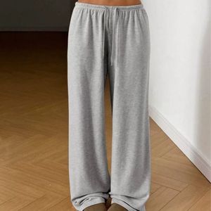 Pantalones Cargo de Pierna Ancha para Mujer, Casuales de Verano, Color Liso, Largos, Elásticos, de Cintura Media con Cordón, Sueltos, Frente Plano, Anti-Pilling - Product Image 5