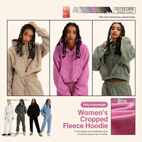 Sweat-shirt à capuche court pour femme, doublé polaire, coupe ample, en mélange de coton, avec option de broderie et impression en relief personnalisée