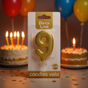 Velas de Cumpleaños con Purpurina Dorada para Fiesta, Número 9, sin Aroma, de Parafina, 6 cm - Product Image 1