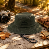 Chapeau de pêcheur tactique personnalisé pour la randonnée en plein air, à large bord, avec sangle de menton réglable coupe-vent pour hommes