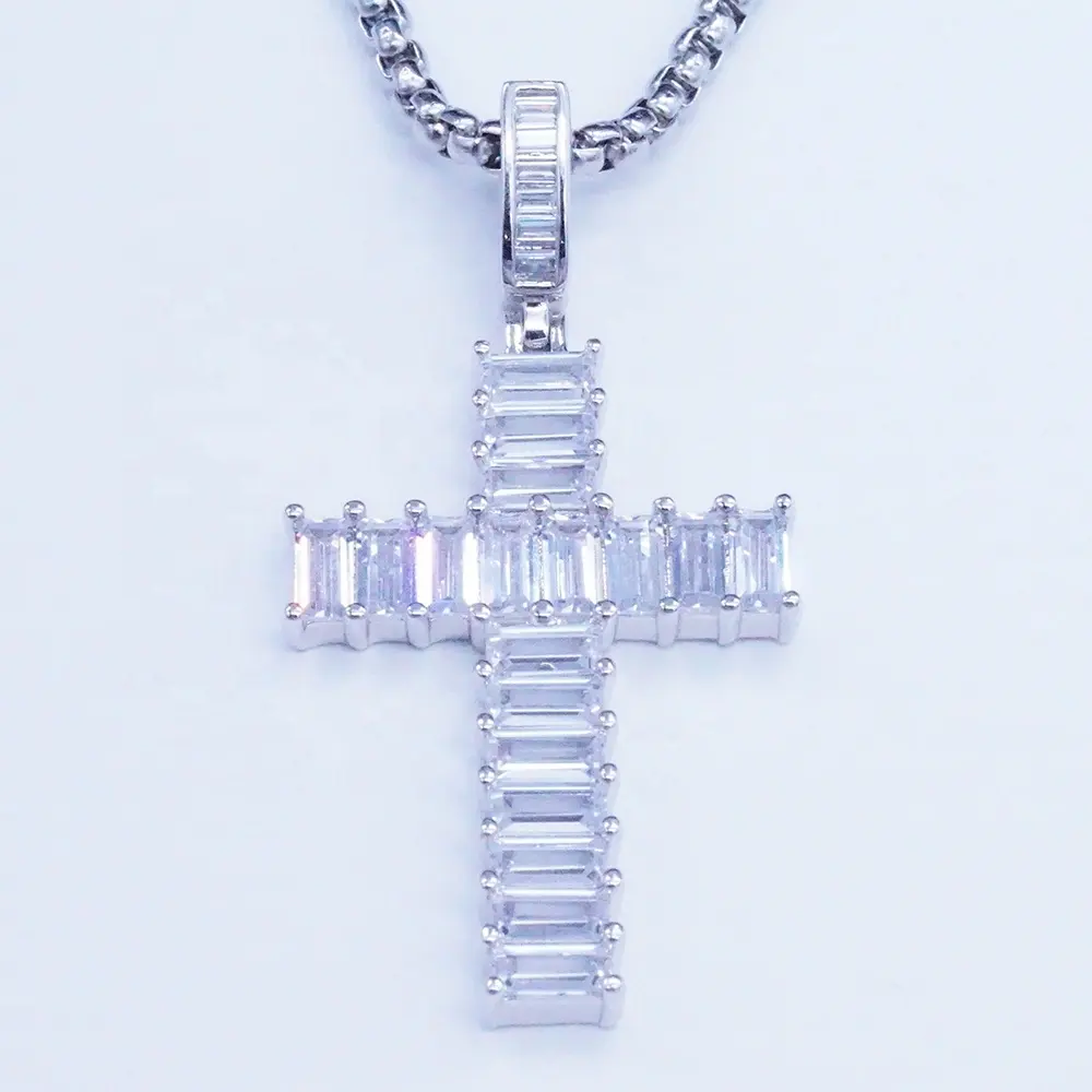 Hot Style Hip Hop Copper Cross Solid Stone Pendants Micro Set With Square Zircon