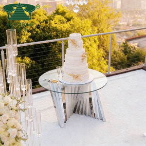 Mesas de dulces y pasteles decorados en acero inoxidable plateado para fiestas al aire libre - Product Image 5