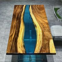 Table de rivière en résine époxy bleue noyer haut de gamme - Table de bureau et de salle à manger haut de gamme avec dalle de bois naturel et design à bord vivant