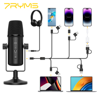 Microphone USB à condensateur cardioïde en métal 7Ryms AT20 - Qualité studio professionnelle, utilisation sur ordinateur de bureau, réduction du bruit, surveillance en temps réel
