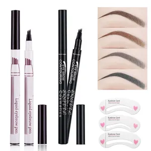 Thương Hiệu Mới Lông Mày Bút Chì Không Thấm Nước Ngã Ba Tip Eyebrow Tattoo Pen 4 Head Fine Phác Thảo Lỏng Lông Mày Enhancer Nhuộm Màu Bút