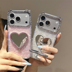 Funda para iPhone 17 16 15 14 Pro Max con espejo de concha degradado, soporte de lazo, textura de diamante y cubierta trasera ombré - Product Image 1