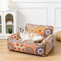 Vente directe usine – Nouveau lit-cave carré multifonctionnel en polyester imprimé floral pour chat, portable, amovible et lavable, idéal pour la voiture