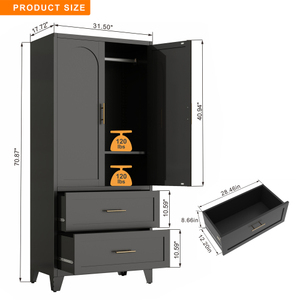 71" Tall Modern Metal <b>Wardrobe</b> Cabinet with Drawers <b>Hanging</b> Rod Doors 3 Shelves-Extendable for Bedroom Office & Foyer (Black) - Product Image 6