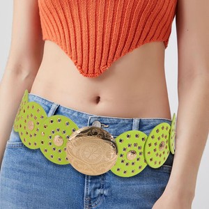 Ceinture large et épaisse d'été avec boucle vintage <span class=keywords><strong>en</strong></span> alliage, couleurs inspirées de la dopamine, longueur réglable, pour jeans - Product Image 4