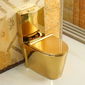 Commercio all'ingrosso di lusso moderno placcato oro s trappola/p trappola in ceramica wc bagno un pezzo oro wc