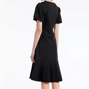 Vestidos Midi Casuales Elegantes para Mujer, Cuello en V, Manga Corta, Dobladillo Plisado, Alta Calidad, Personalizados al por Mayor, OEM, ODM - Product Image 2