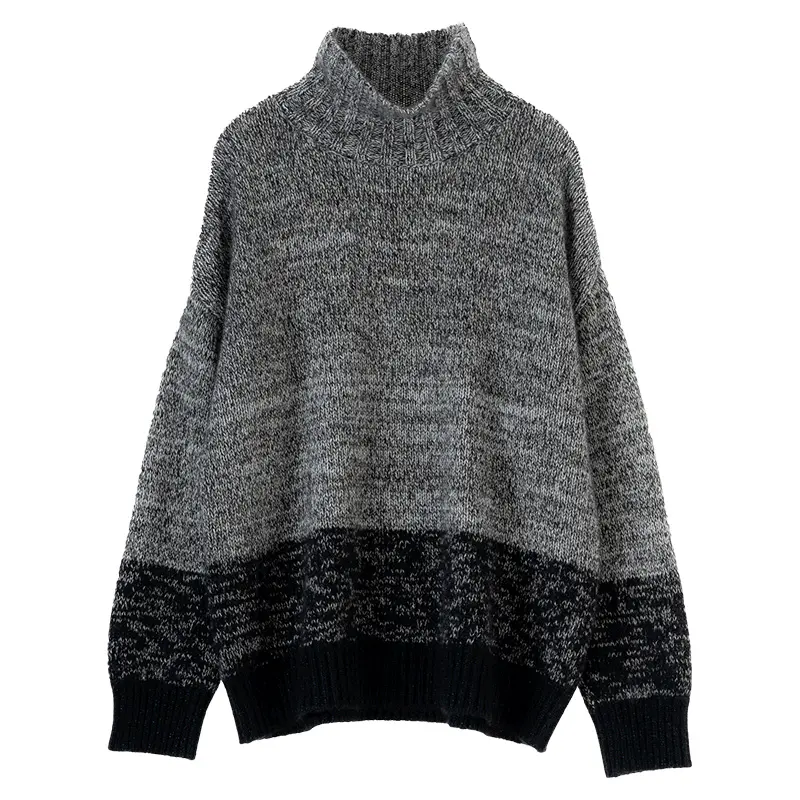 High quality new winter fashion woman clothes cashmere heavyweight turtleneck floral yarn knitted sweater pullover