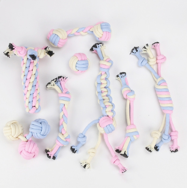 Wholesale Custom Pet Toy Set Macaron Series Dog Chew Toy Cotton Rope Molar Bite Cotton Rope Ball Dog Toy