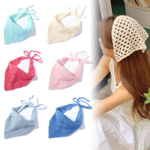 Q & Y été plage Boho nouveau solide à la main Crochet creux bandeau de <span class=keywords><strong>cheveux</strong></span> <span class=keywords><strong>cheveux</strong></span> courts mignon tricoté bandeau Triangle bandeau chapeaux - Product Image 1