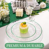 60 Assiettes jetables en plastique vert transparent, robustes et élégantes, effet martelé, pour fêtes, comprenant 30 assiettes à dîner et 30 assiettes à salade
