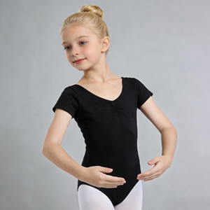 Maillot de Ballet de Manga Corta 100% Algodón Elástico con Cintura Elástica para Niñas, Color Rosa, Ropa de Baile para Niños - Product Image 4