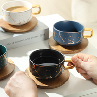Ensemble tasse et soucoupe à café en porcelaine écologique, design moderne, motif marbre, passe au micro-ondes et au lave-vaisselle, pour restaurants et cafés