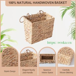 Ecoka Customized 2-Tier Natural Rattan Eco-Friendly Multifunction Rectangle <b>Wall</b> Organizer Hanging <b>Storage</b> <b>Basket</b> Set for Entry - Product Image 3