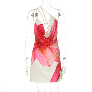 Vestido Mini Ajustado <span class=keywords><strong>de</strong></span> Fiesta con Estampado Floral y Hombro Descubierto <span class=keywords><strong>para</strong></span> Mujer, con Escote en V Profundo y Detalle <span class=keywords><strong>de</strong></span> Adorno, Moda Sehe - Product Image 3