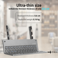 Keyboard nirkabel kompak, papan ketik lipat dengan sentuhan, dapat dilipat, tombol nirkabel