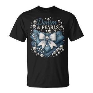 T-shirt pour femmes en denim et perles pour les amoureuses des jeans, design tendance - Product Image 1