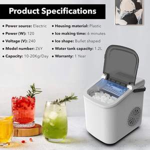 For Ecozy Countertop Portable Pebble Ice Maker 9 Cubes in 6 Mins for Household or Hotel Use <b>Plastic</b> Housing with Ice Bags Basket - Product Image 3