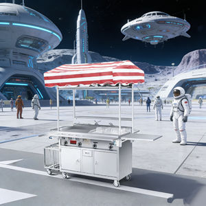 รถเข็นขายอาหารเคลื่อนที่กลางแจ้ง สแตนเลส 4 ล้อ ทนสนิม พร้อมเตาย่างและเครื่องทำความร้อนในตัว ประกอบง่าย - Product Image 3