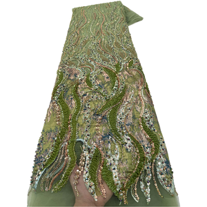 Tessuto in pizzo francese di lusso NI.AI Aso Ebi con perline e ricami di paillettes, pizzo africano fatto a mano con perline per decorazioni nuziali - Product Image 6