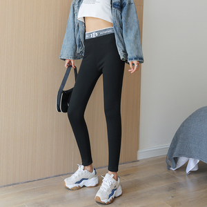 Gray Tight Mid Waist Vintage <strong>Thick</strong> Women's Outerwear 2026 Spring Autumn Stretchy Slim-Fit <strong>Leggings</strong> with Elastic <strong>Waistband</strong> - Product Image 2