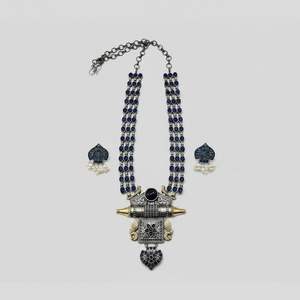 Two Tone Pota Stone <b>Long</b> Necklace Set for Women Traditional Indian Fashion Jewelry for Weddings and Festive Wear - Product Image 2