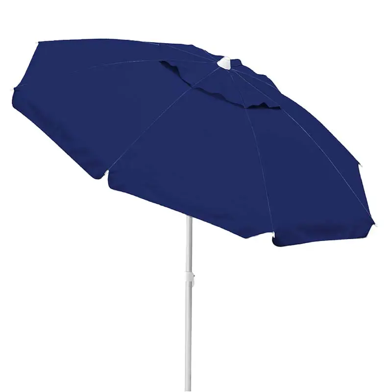 Fabriek Goedkope Grote 200Cm 8 Stalen Ribben Blauwe Geventileerde Luifel Strand Parasols Polyester Strandparasol Parasol Voor Buiten