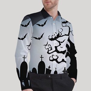 Camicia da uomo <span class=keywords><strong>a</strong></span> maniche lunghe <span class=keywords><strong>con</strong></span> stampa <span class=keywords><strong>pipistrello</strong></span> cimitero per Halloween 2026 - Top casual gotico <span class=keywords><strong>con</strong></span> bottoni per feste <span class=keywords><strong>a</strong></span> tema - Product Image 4