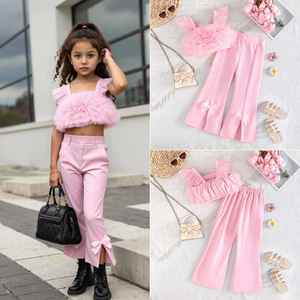 Setelan Pakaian Anak Perempuan Musim Panas, Baju Terusan Jaring dengan Tali Selempang, 2 Pcs - Product Image 1