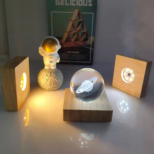 Industrial Wooden Lamp Base <b>with</b> Crystal Shade <b>LED</b> Incense <b>Diffuser</b> Holder 3 AAA Battery Powered Warm White <b>Light</b> Switch Control - Product Image 2