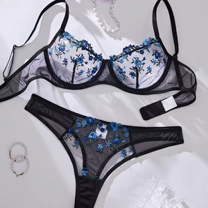 San valentino floreale affascinante Jersey Sexy fantasia <span class=keywords><strong>Nighty</strong></span> per biancheria intima da donna con ricamo in pizzo con decorazione cava Set di mutandine - Product Image 1