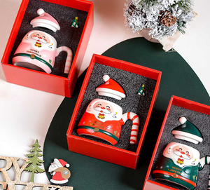 Christmas Santa <b>Ceramic</b> <b>Mug</b> With <b>Lid</b> Handle Cartoon Design Gift Box Set - Product Image 2