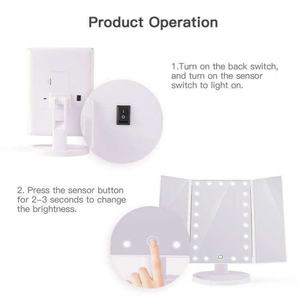 Miroir de maquillage à grossissement 3x/2x avec miroir de vanité pliable à trois volets avec lumière, miroir cosmétique de bureau à rotation de 180 degrés - Product Image 3