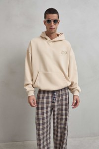 Felpa con Cappuccio Beige da Uomo 'CREATING BEAUTY FUTURE', Vestibilità Oversize, Stile Vintage, Motivo Ricamato 3D, Interno in Peluche, Taglie S-XXL, Imperio - Product Image 2